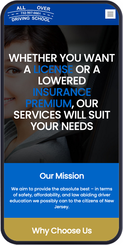 All over driving school Portfolio (Mobile View)