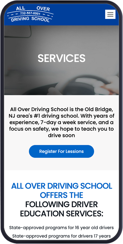 All over driving school Portfolio (Mobile View)